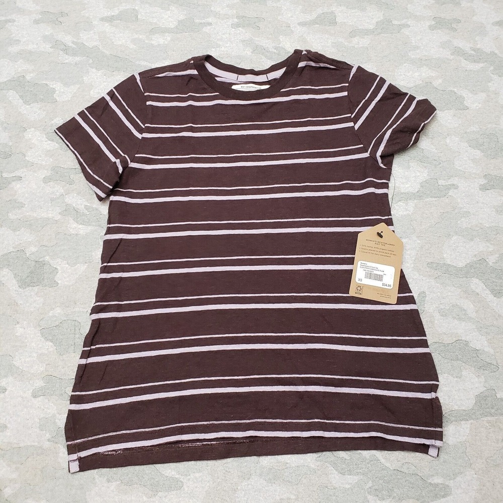 REI Cooperative Shirt Women's XS Brown Stripe Short Sleeve Hemp Blend